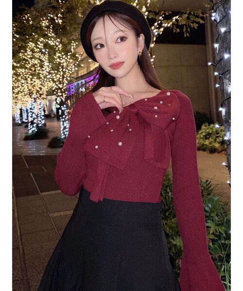 RESEXXY（リゼクシー）の「ビッグリボンニットトップス（ニット/セーター・レディース・レッド/ホワイト/ブラック・FREE）」の10枚目の写真