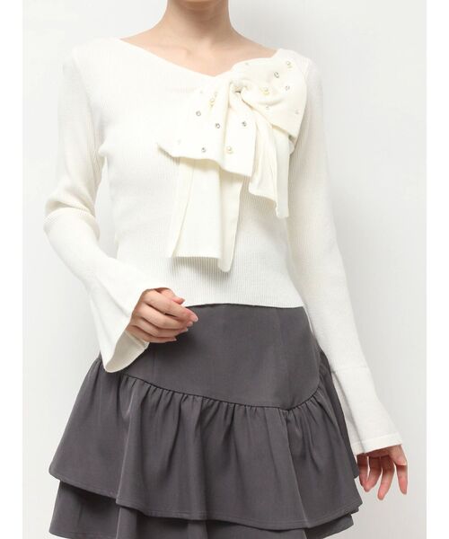 RESEXXY（リゼクシー）の「ビッグリボンニットトップス（ニット/セーター・レディース・レッド/ホワイト/ブラック・FREE）」の4枚目の写真