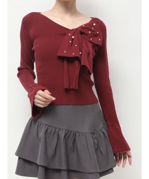 RESEXXY（リゼクシー）の「ビッグリボンニットトップス（ニット/セーター・レディース・レッド/ホワイト/ブラック・FREE）」の6枚目の写真