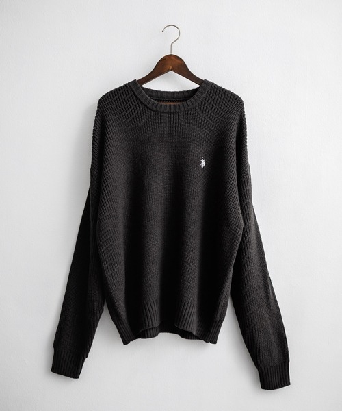 U.S. POLO ASSN.(ユーエスポロアッスン)の「新色追加 U.S. POLO ASSN. ユーエスポロアッスン 別注コラボ オーバーサイズワンポイントロゴ刺繍畦編みクルーネック長袖ニットセーター(ニット/セーター・メンズ・ネイビー/チャコール/アイボリー/ブラック/レッド/グレー/ベージュ/ブラウン・M/XL/L)」の9枚目の写真