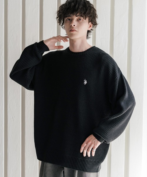 U.S. POLO ASSN.(ユーエスポロアッスン)の「新色追加 U.S. POLO ASSN. ユーエスポロアッスン 別注コラボ オーバーサイズワンポイントロゴ刺繍畦編みクルーネック長袖ニットセーター(ニット/セーター・メンズ・ネイビー/チャコール/アイボリー/ブラック/レッド/グレー/ベージュ/ブラウン・M/XL/L)」の17枚目の写真