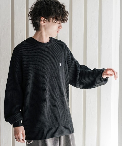 U.S. POLO ASSN.(ユーエスポロアッスン)の「新色追加 U.S. POLO ASSN. ユーエスポロアッスン 別注コラボ オーバーサイズワンポイントロゴ刺繍畦編みクルーネック長袖ニットセーター(ニット/セーター・メンズ・ネイビー/チャコール/アイボリー/ブラック/レッド/グレー/ベージュ/ブラウン・M/XL/L)」の18枚目の写真