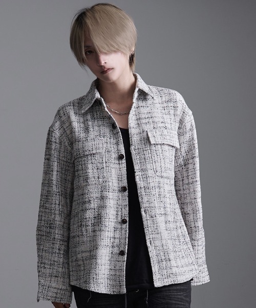 cccmalie シーマリー　ツイードシャツジャケット　38 CavariA/キャバリア』ツイードシャツジャケット（その他アウター