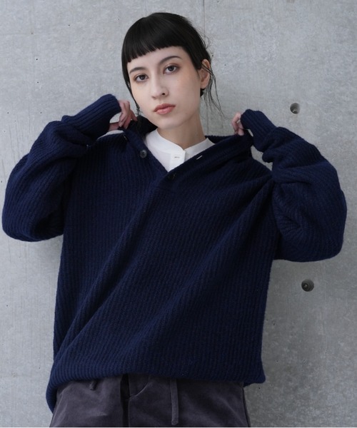 CAROUSE LAMBRA(ケラウズランブラ)の「LS BIG POLO(ニット/セーター・レディース・グレー/ネイビー/レッド・FREE)」の2枚目の写真