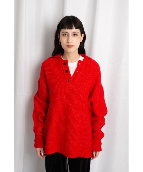 CAROUSE LAMBRA(ケラウズランブラ)の「LS BIG POLO(ニット/セーター・レディース・グレー/ネイビー/レッド・FREE)」の3枚目の写真
