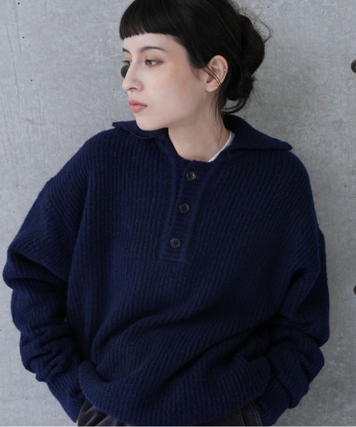 CAROUSE LAMBRA(ケラウズランブラ)の「LS BIG POLO(ニット/セーター・レディース・グレー/ネイビー/レッド・FREE)」の6枚目の写真
