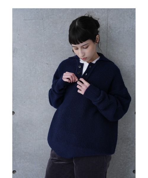 CAROUSE LAMBRA(ケラウズランブラ)の「LS BIG POLO(ニット/セーター・レディース・グレー/ネイビー/レッド・FREE)」の7枚目の写真