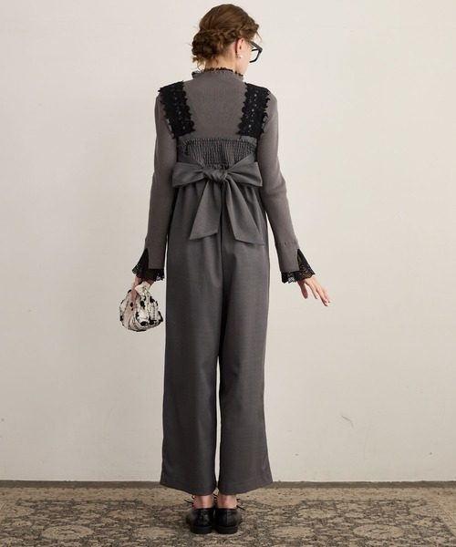 BONLECILL noir】レースショルダービッグリボンオールインワン