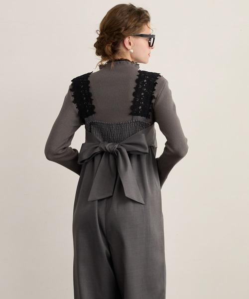 BONLECILL noir】レースショルダービッグリボンオールインワン