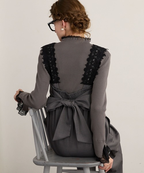 BONLECILL noir】レースショルダービッグリボンオールインワン