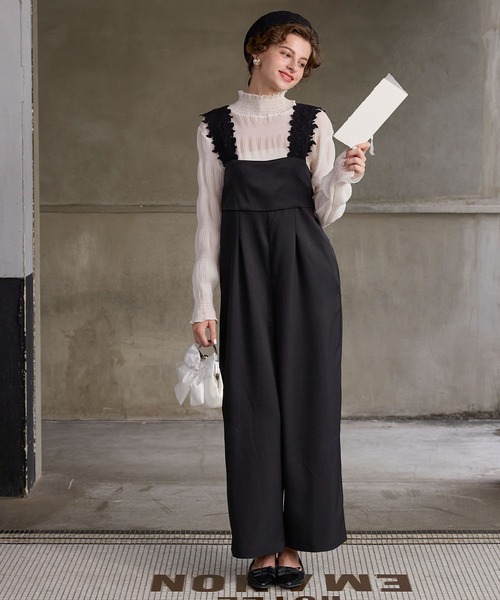 BONLECILL noir】レースショルダービッグリボンオールインワン