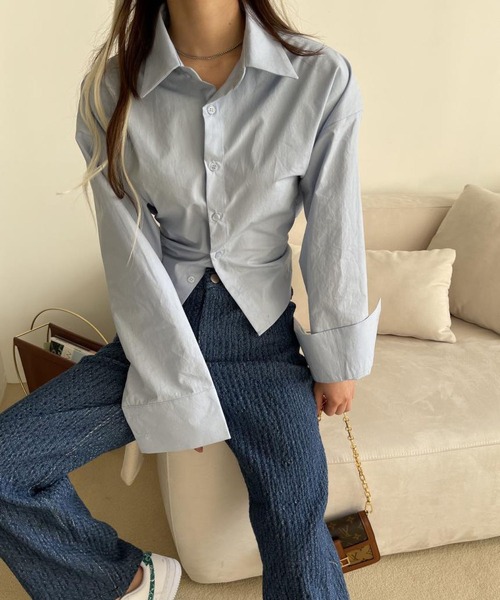 MAISON DE THERESE（メゾン ド テレーズ）の「バックタイ シェイプアップブラウス ロングスリーブ（シャツ/ブラウス・レディース・ブルー/ブラック・M/L）」の3枚目の写真