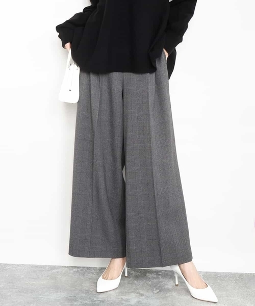 MK MICHEL KLEIN（エムケーミッシェルクラン）の「ストレートワイドシルエットパンツ（無地・チェック）/洗える（その他パンツ・レディース・ブラック/グレー/モカ・38）」の3枚目の写真