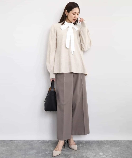 MK MICHEL KLEIN（エムケーミッシェルクラン）の「ストレートワイドシルエットパンツ（無地・チェック）/洗える（その他パンツ・レディース・ブラック/グレー/モカ・38）」の7枚目の写真