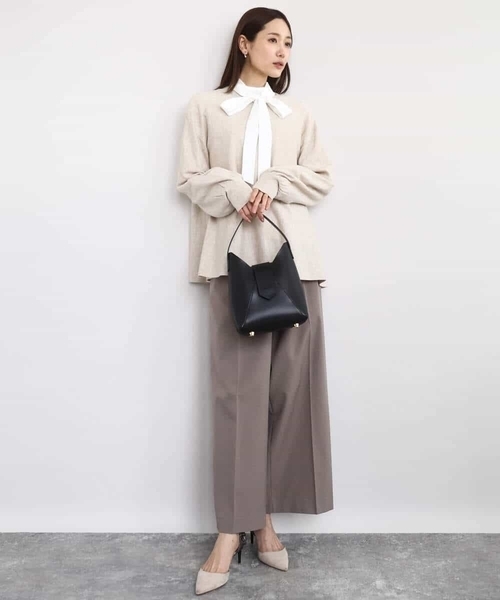 MK MICHEL KLEIN（エムケーミッシェルクラン）の「ストレートワイドシルエットパンツ（無地・チェック）/洗える（その他パンツ・レディース・ブラック/グレー/モカ・38）」の8枚目の写真