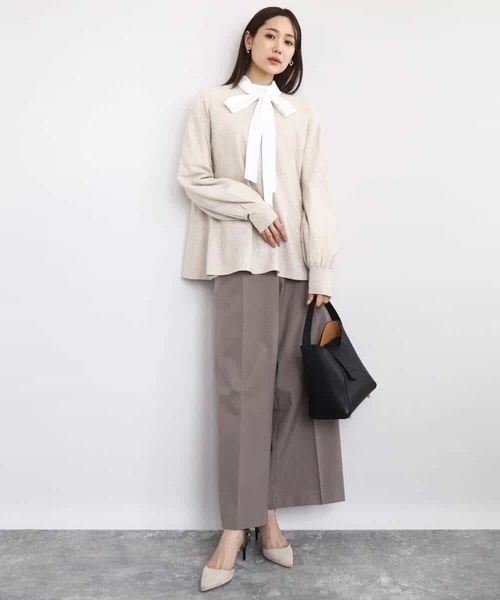 MK MICHEL KLEIN（エムケーミッシェルクラン）の「ストレートワイドシルエットパンツ（無地・チェック）/洗える（その他パンツ・レディース・ブラック/グレー/モカ・38）」の6枚目の写真