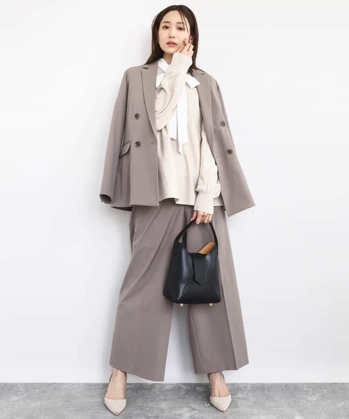 MK MICHEL KLEIN（エムケーミッシェルクラン）の「ストレートワイドシルエットパンツ（無地・チェック）/洗える（その他パンツ・レディース・ブラック/グレー/モカ・38）」の4枚目の写真