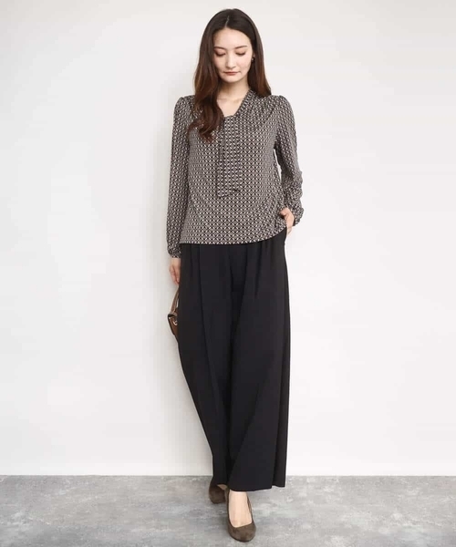 MK MICHEL KLEIN（エムケーミッシェルクラン）の「ストレートワイドシルエットパンツ（無地・チェック）/洗える（その他パンツ・レディース・ブラック/グレー/モカ・38）」の15枚目の写真