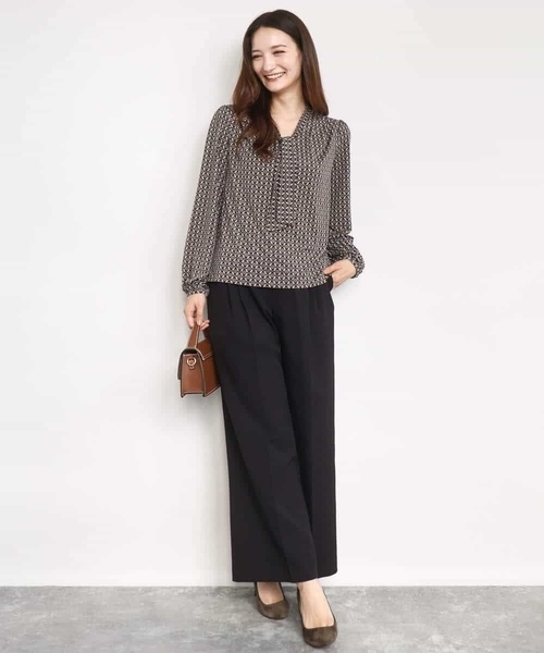 MK MICHEL KLEIN（エムケーミッシェルクラン）の「ストレートワイドシルエットパンツ（無地・チェック）/洗える（その他パンツ・レディース・ブラック/グレー/モカ・38）」の16枚目の写真