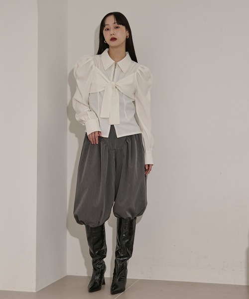 Ezick（エジック）の「ribbon zip shirt フロントリボンジップシャツ（シャツ/ブラウス・レディース・ブラック/オフホワイト・FREE）」の19枚目の写真