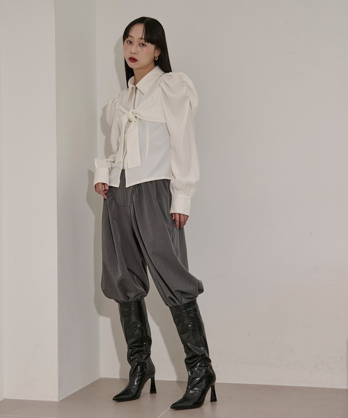 ribbon zip shirt フロントリボンジップシャツ（シャツ/ブラウス