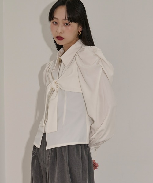 Ezick（エジック）の「ribbon zip shirt フロントリボンジップシャツ（シャツ/ブラウス・レディース・ブラック/オフホワイト・FREE）」の16枚目の写真