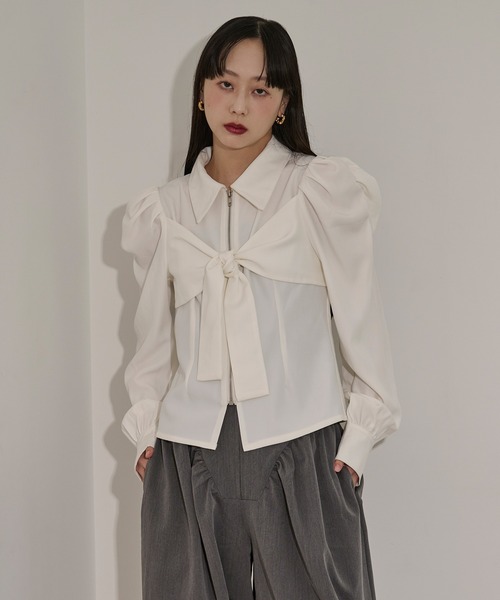 Ezick（エジック）の「ribbon zip shirt フロントリボンジップシャツ