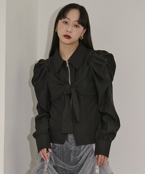 ribbon zip shirt フロントリボンジップシャツ（シャツ/ブラウス