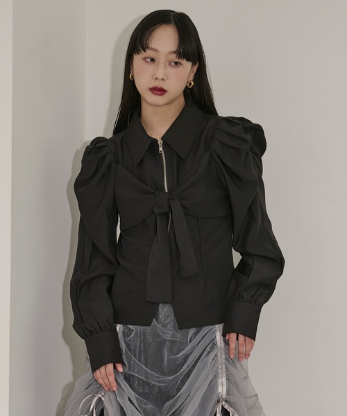 ribbon zip shirt フロントリボンジップシャツ（シャツ/ブラウス