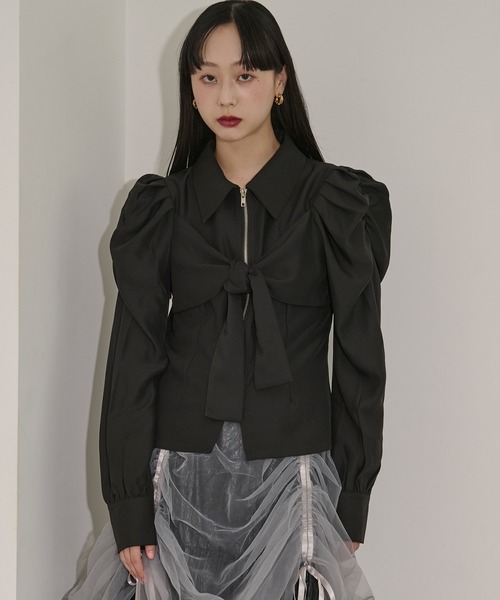 ribbon zip shirt フロントリボンジップシャツ（シャツ/ブラウス