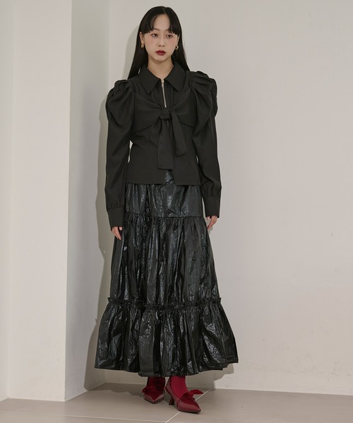 ribbon zip shirt フロントリボンジップシャツ（シャツ/ブラウス