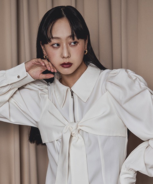 ribbon zip shirt フロントリボンジップシャツ（シャツ/ブラウス