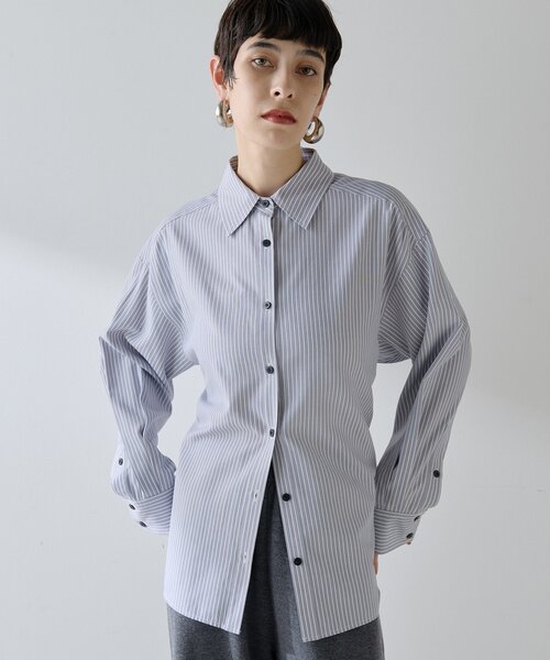 THE PAUSE（ザ ポーズ）の「【THE PAUSE】ストライプシェイプシャツ（シャツ/ブラウス・レディース・キャメル/グレー・FREE）」の8枚目の写真