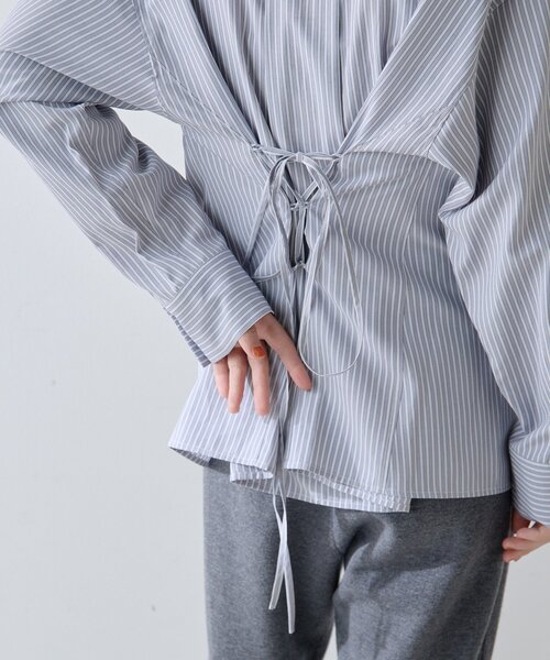 THE PAUSE（ザ ポーズ）の「【THE PAUSE】ストライプシェイプシャツ（シャツ/ブラウス・レディース・キャメル/グレー・FREE）」の5枚目の写真