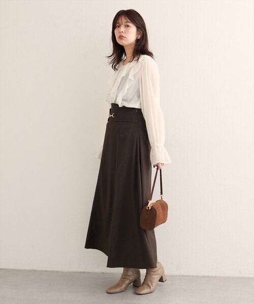 natural couture（ナチュラルクチュール）の「【WEB限定】ビット付きスカラップフレアスカート（スカート・レディース・ブラック/チャコールグレー/ブラウン/その他1・LARGE/FREE）」の8枚目の写真