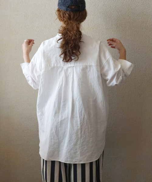 JOURNAL STANDARD LUXE（ジャーナルスタンダード　ラックス）の「CLシャンブレー スタンドカラーシャツ（シャツ/ブラウス・レディース・ブルー系その他/ホワイト・FREE）」の12枚目の写真