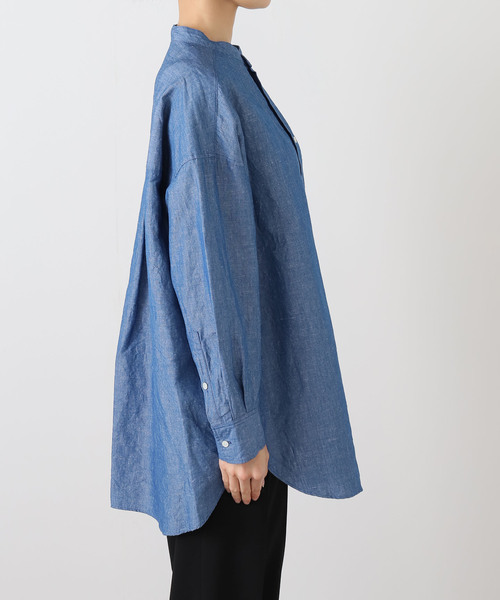 JOURNAL STANDARD LUXE（ジャーナルスタンダード　ラックス）の「CLシャンブレー スタンドカラーシャツ（シャツ/ブラウス・レディース・ブルー系その他/ホワイト・FREE）」の4枚目の写真