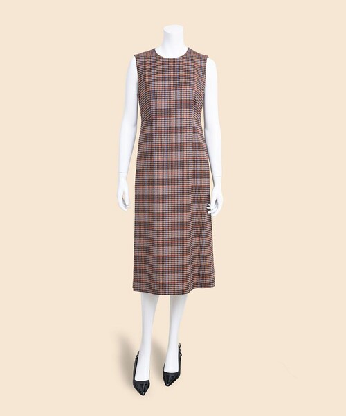 BROOKS BROTHERS(ブルックスブラザーズ)の「ウールブレンド ガンクラブチェック ノースリーブワンピース(ワンピース・レディース・ベージュ・0/2/4/6/8)」の2枚目の写真
