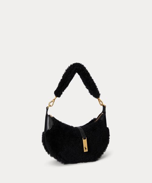 ラルフローレンバック黒 ショルダー付き Polo ID シアリング ミニ ショルダー バッグ（ショルダーバッグ