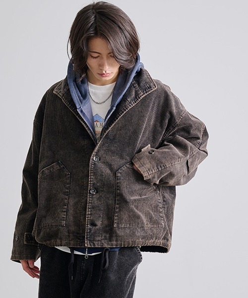 Revo. ケミカルウォッシュ加工 コーデュロイ ミリタリージャケット［セットアップ対応］