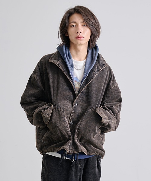 Revo. ケミカルウォッシュ加工 コーデュロイ ミリタリージャケット［セットアップ対応］