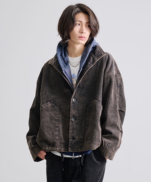 Revo. ケミカルウォッシュ加工 コーデュロイ ミリタリージャケット［セットアップ対応］
