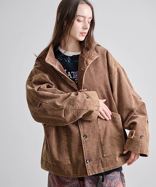 Revo. ケミカルウォッシュ加工 コーデュロイ ミリタリージャケット［セットアップ対応］