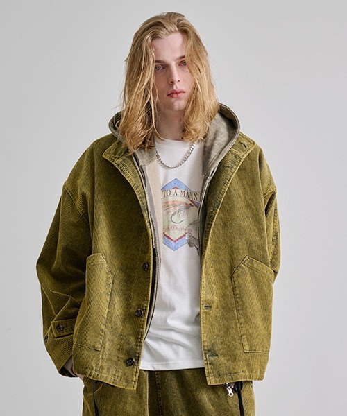 Revo. ケミカルウォッシュ加工 コーデュロイ ミリタリージャケット［セットアップ対応］