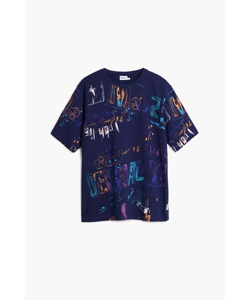 Desigual(デシグアル)の「落書き風のTシャツ(シャツ/ブラウス・メンズ・ブルー・XL/M/S/L/XXL)」の1枚目の写真
