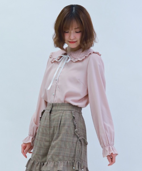 axes femme POETIQUE（アクシーズファムポエティック）の「ハートチュールビッグ襟ブラウス（シャツ/ブラウス・レディース・ホワイト/ピンク/ブラック・MEDIUM）」の7枚目の写真