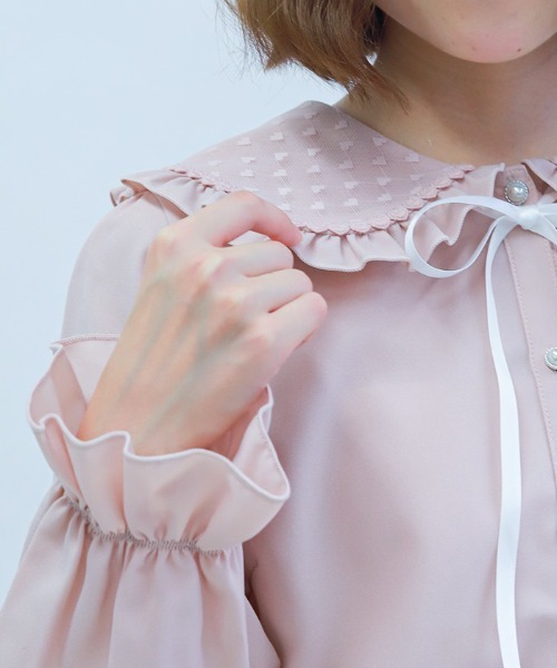 axes femme POETIQUE（アクシーズファムポエティック）の「ハートチュールビッグ襟ブラウス（シャツ/ブラウス・レディース・ホワイト/ピンク/ブラック・MEDIUM）」の9枚目の写真