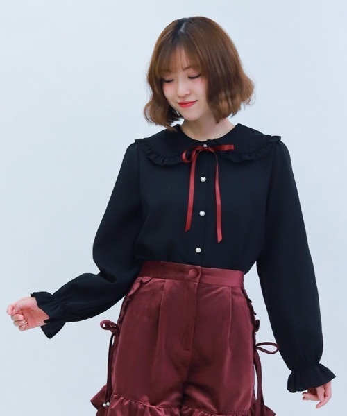 axes femme POETIQUE（アクシーズファムポエティック）の「ハートチュールビッグ襟ブラウス（シャツ/ブラウス・レディース・ホワイト/ピンク/ブラック・MEDIUM）」の10枚目の写真