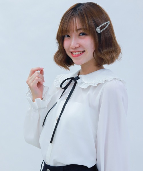 axes femme POETIQUE（アクシーズファムポエティック）の「ハートチュールビッグ襟ブラウス（シャツ/ブラウス・レディース・ホワイト/ピンク/ブラック・MEDIUM）」の13枚目の写真