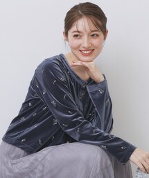 index | 小花刺繍ベロアショートカーディガン【洗濯機OK】(カーディガン/ボレロ)